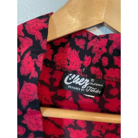 Vintage Womens Kimono Size 14W Red Black Floral Rayon Whimsigoth Fairy 80s - Picture 2 of 7